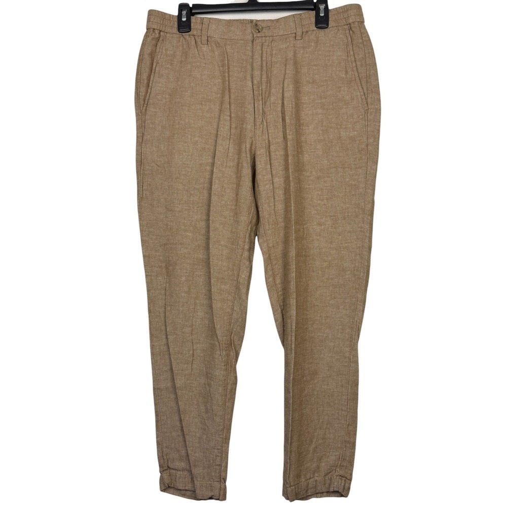Banana Republic LINEN Blend Mason Athletic Tapered Pant Mens 34x28 Tan Casual